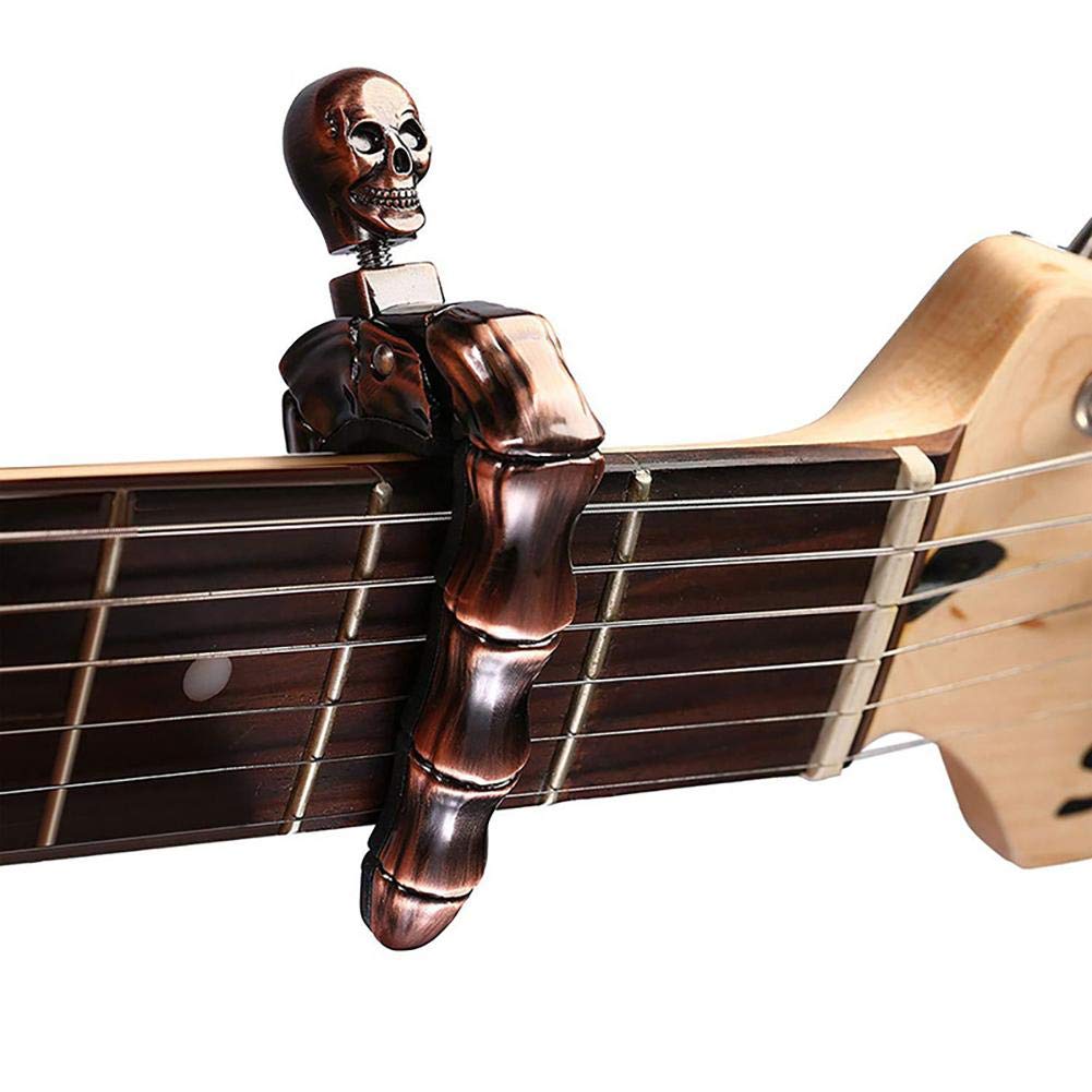 Guitar Capo Clip - ギターカポ スカルカポ アコースティックギターとエレキギター用 スケルトンヘッド ウクレレカポ バンジョー、マンドリン、ベース、クラシックギター用
