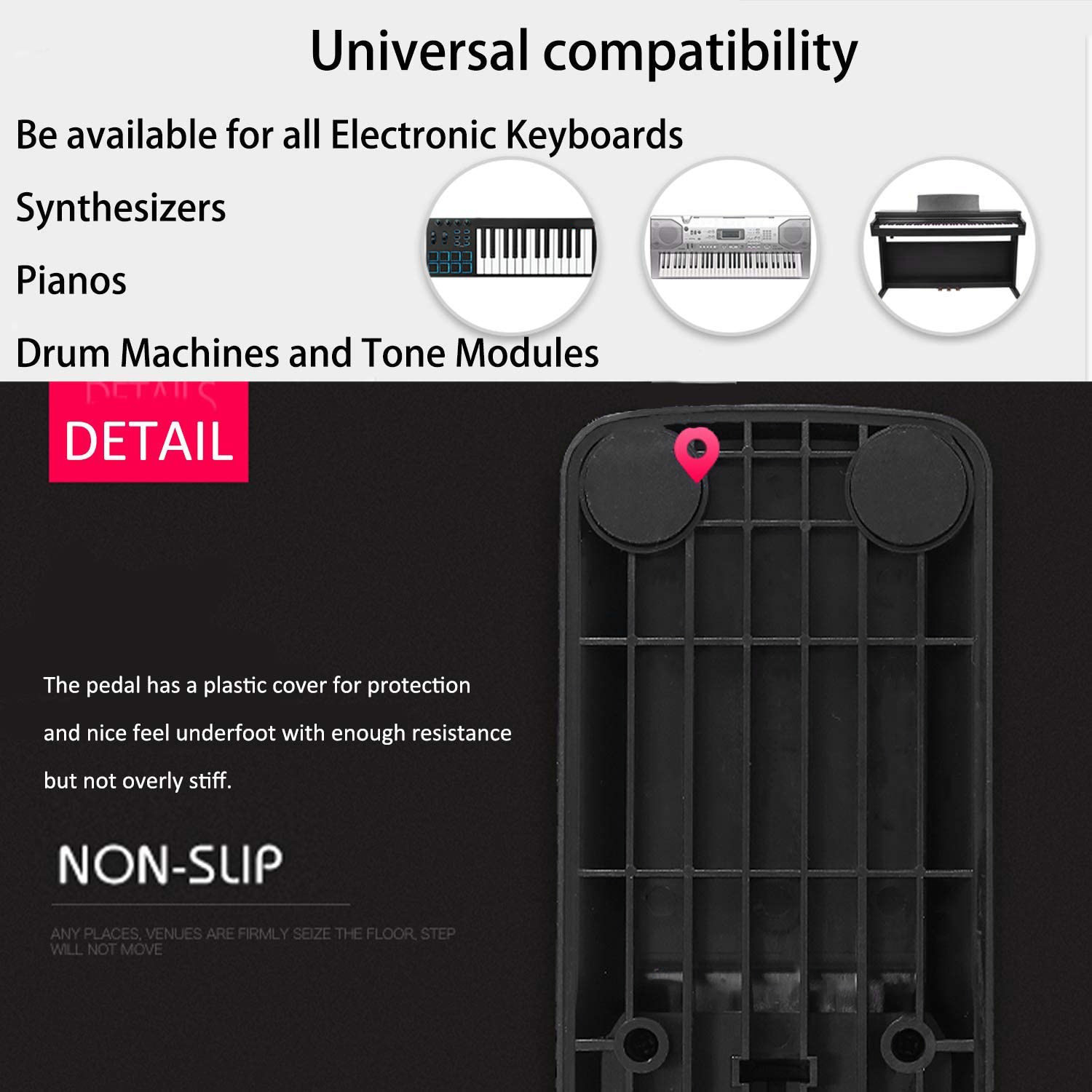 Piano Sustain Pedal - 優れたユニバーサルサステインペダル、滑り止めペダル、耐久性があり、キーボード、MIDIキーボード、シンセサイザー、ピアノに最適です。