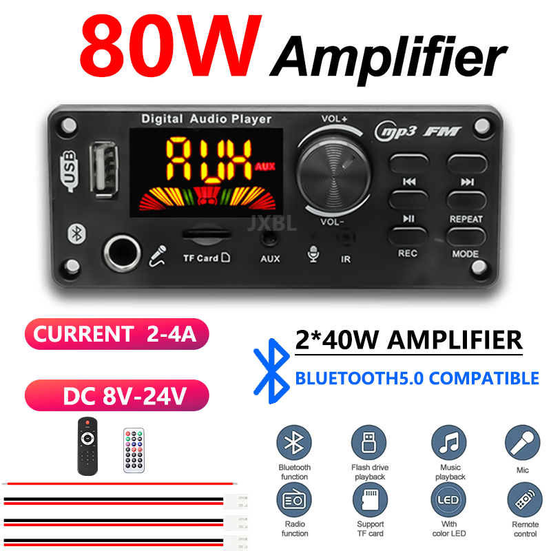 Audio Music Car - 80W Bluetooth 5.0 MP3 デコーダーボード 2x40W